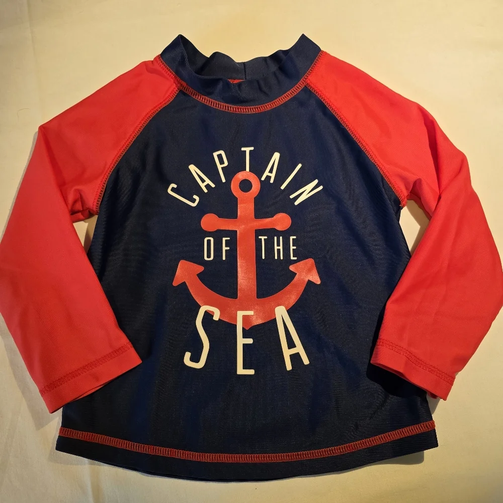 Simple Joys Carter's Toddler Swim Rash Guard Shirt 18 Months Red Blue Anchor